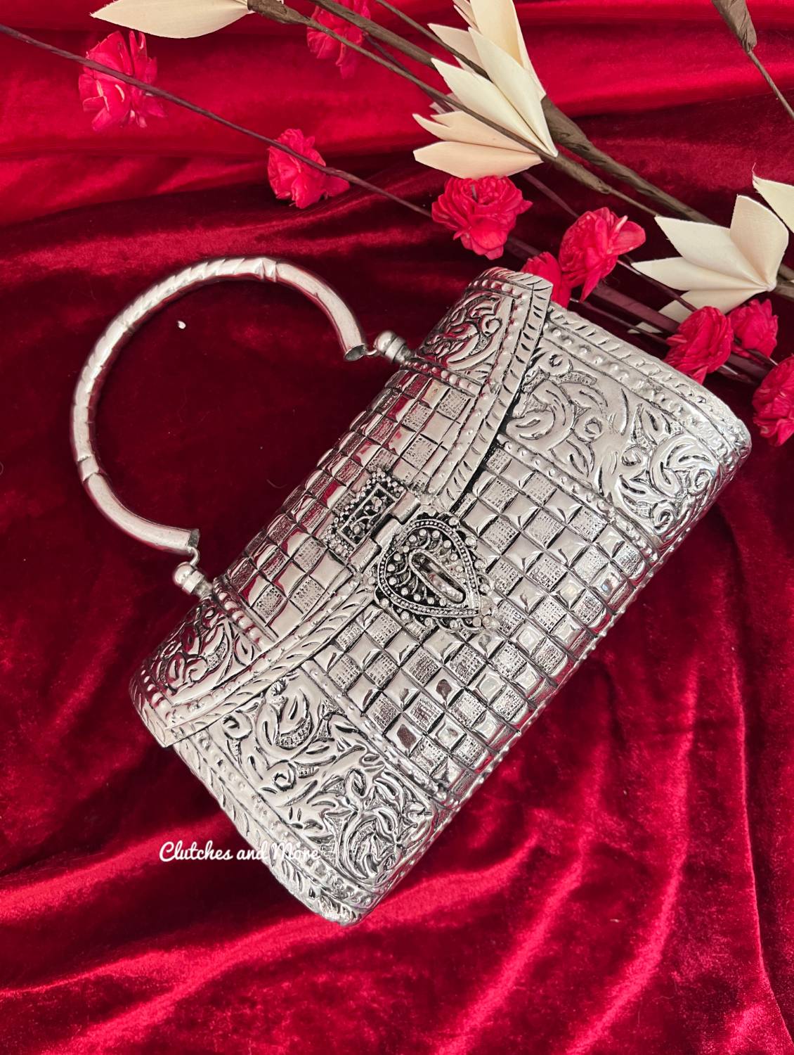 Laila Silver Brass Clutch With Handle