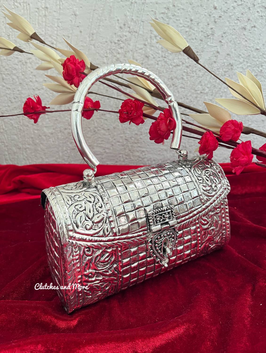 Laila Silver Brass Clutch With Handle