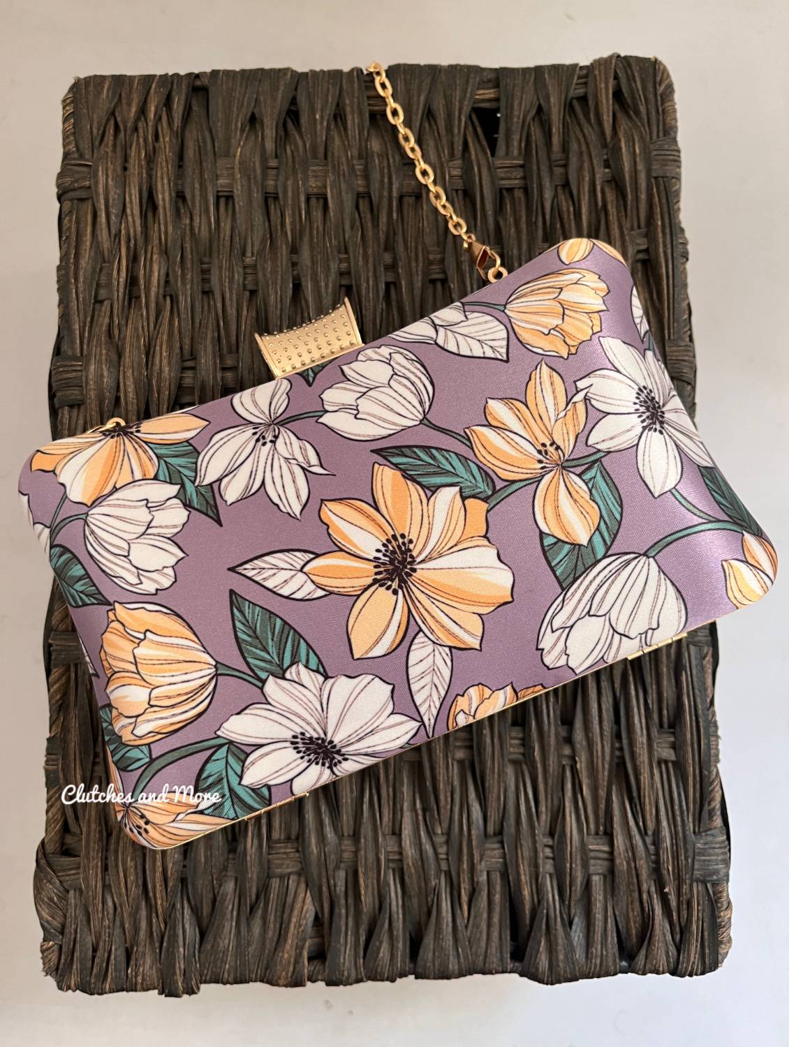 Poppy Grey Yellow Floral Clutch