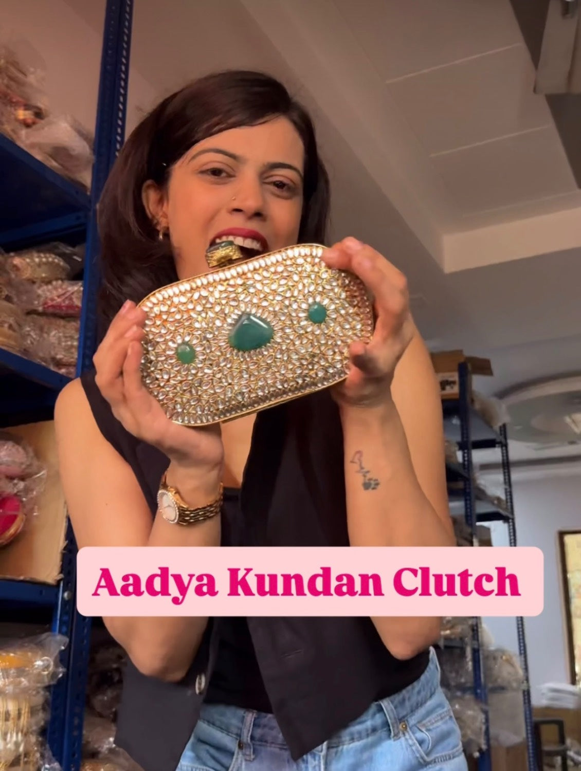Aadya Kundan Mother of pearl luxury clutch