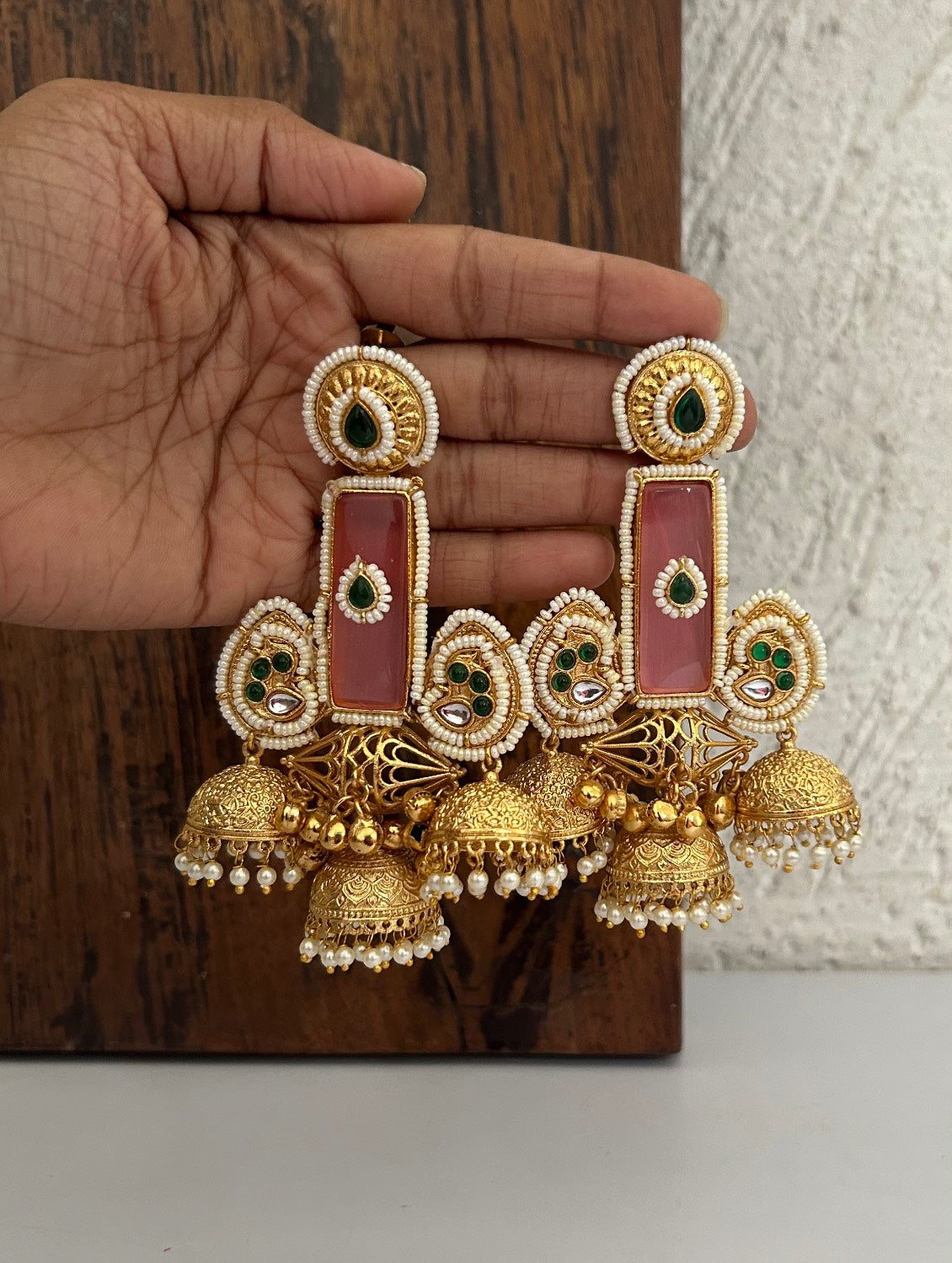 Ira Jhumkas Pink Gold