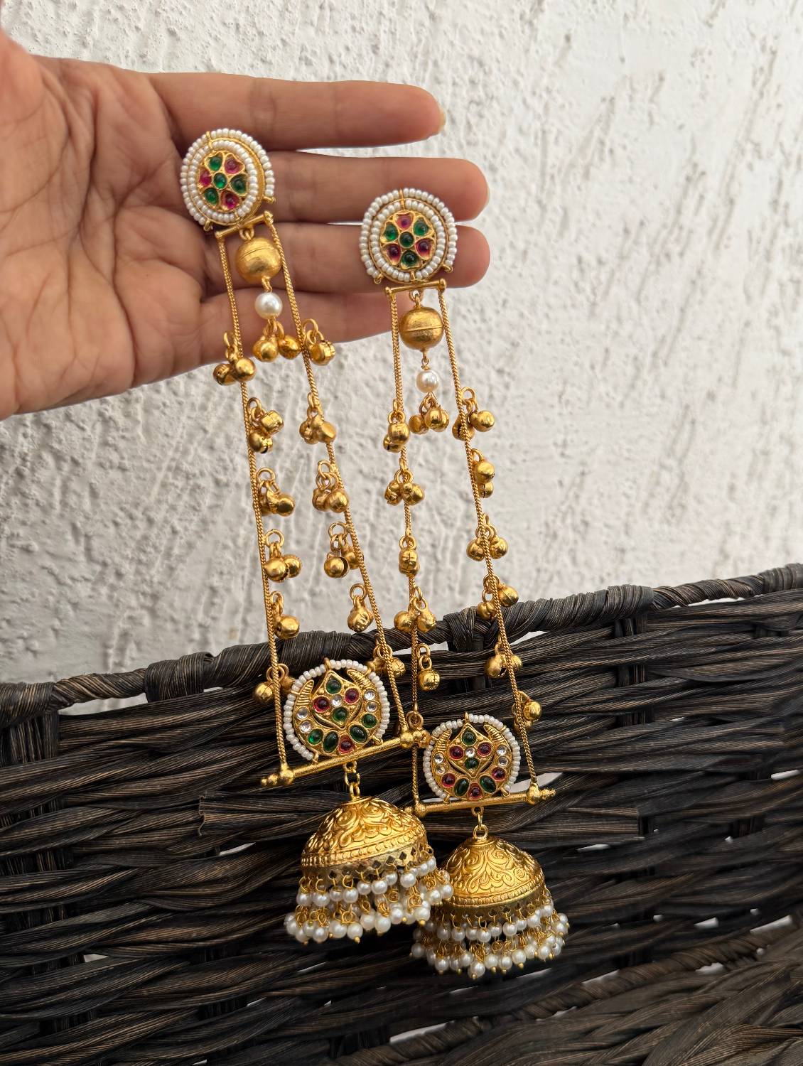 Shahista Long Kashmiri Earrings Multicolored