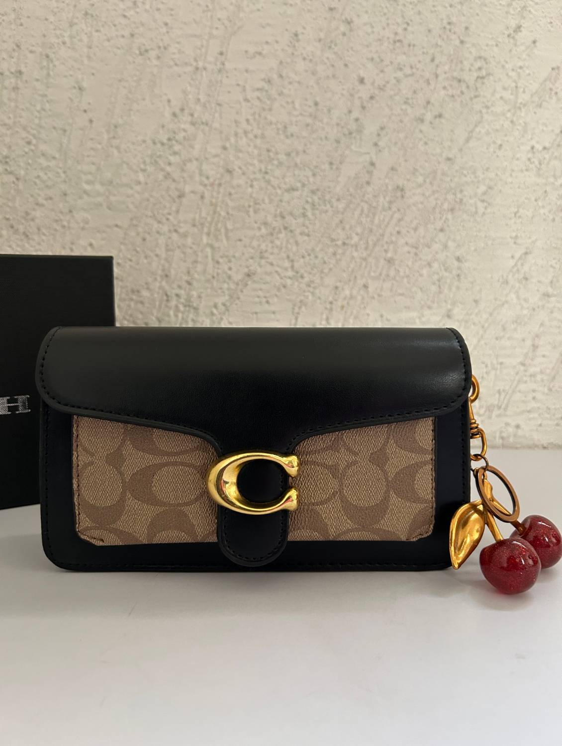 Black Beige bag with cherry charm