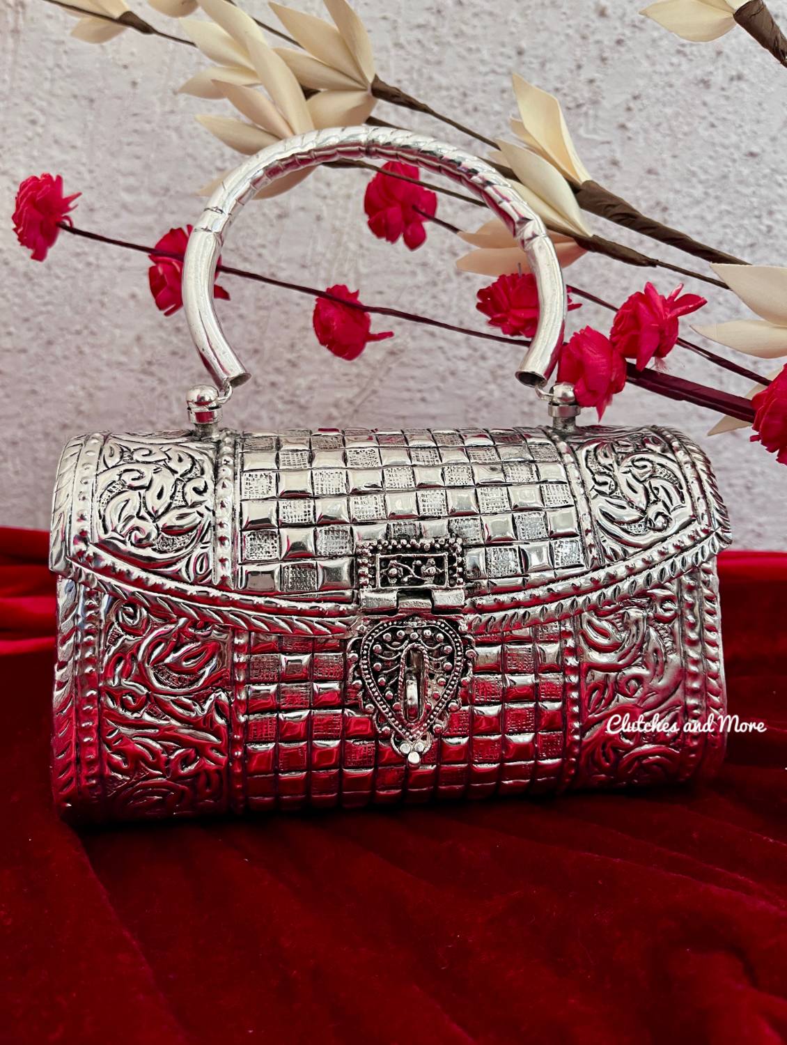 Laila Silver Brass Clutch With Handle