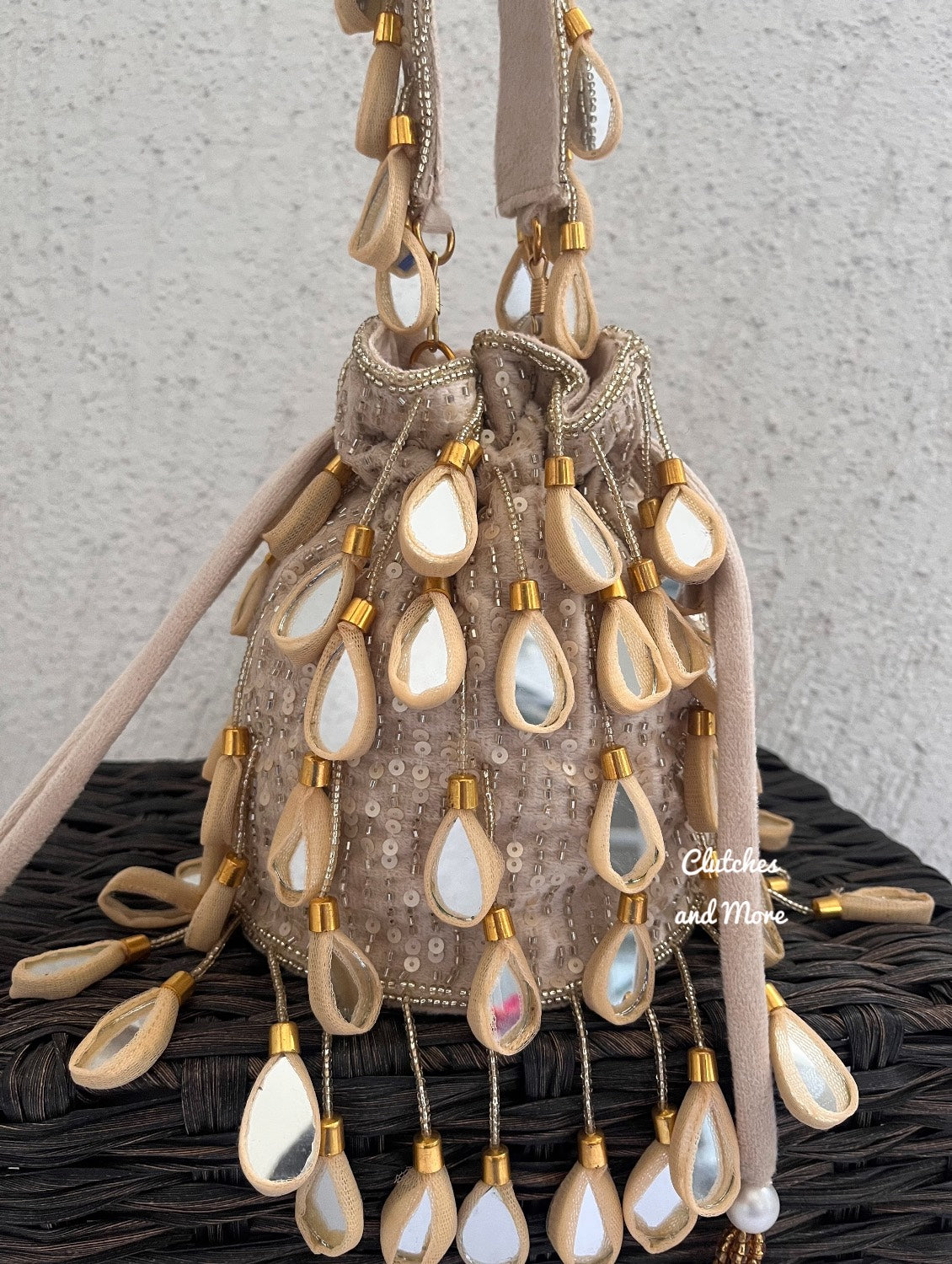 Mirror Tassel Potli Ivory
