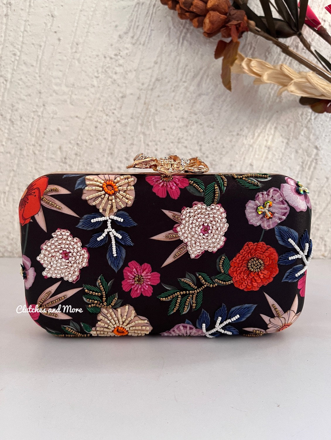 Poppy Multicoloured Black Clutch