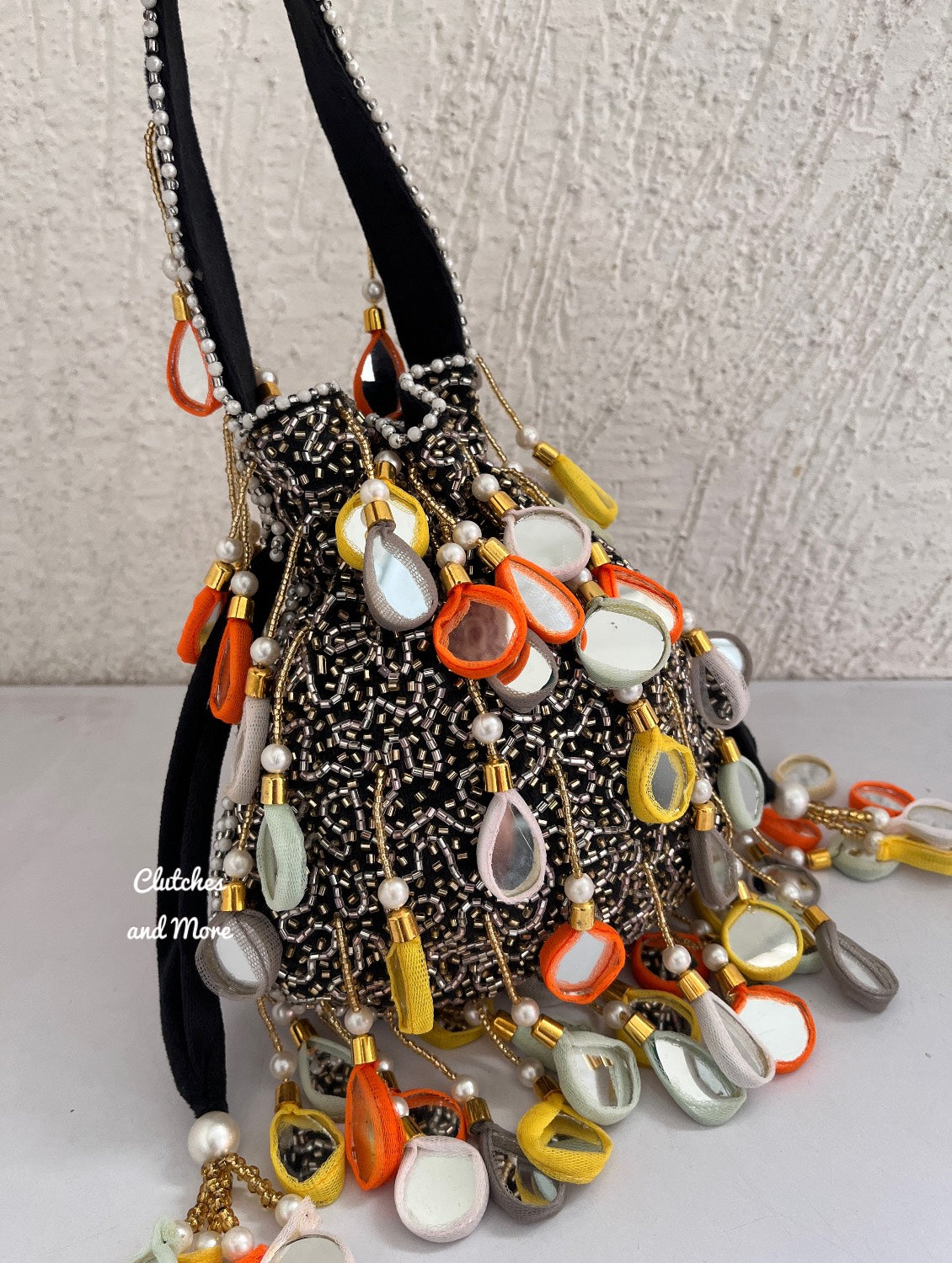 Manya Mirror Tassel Potli Multicoloured (black base)