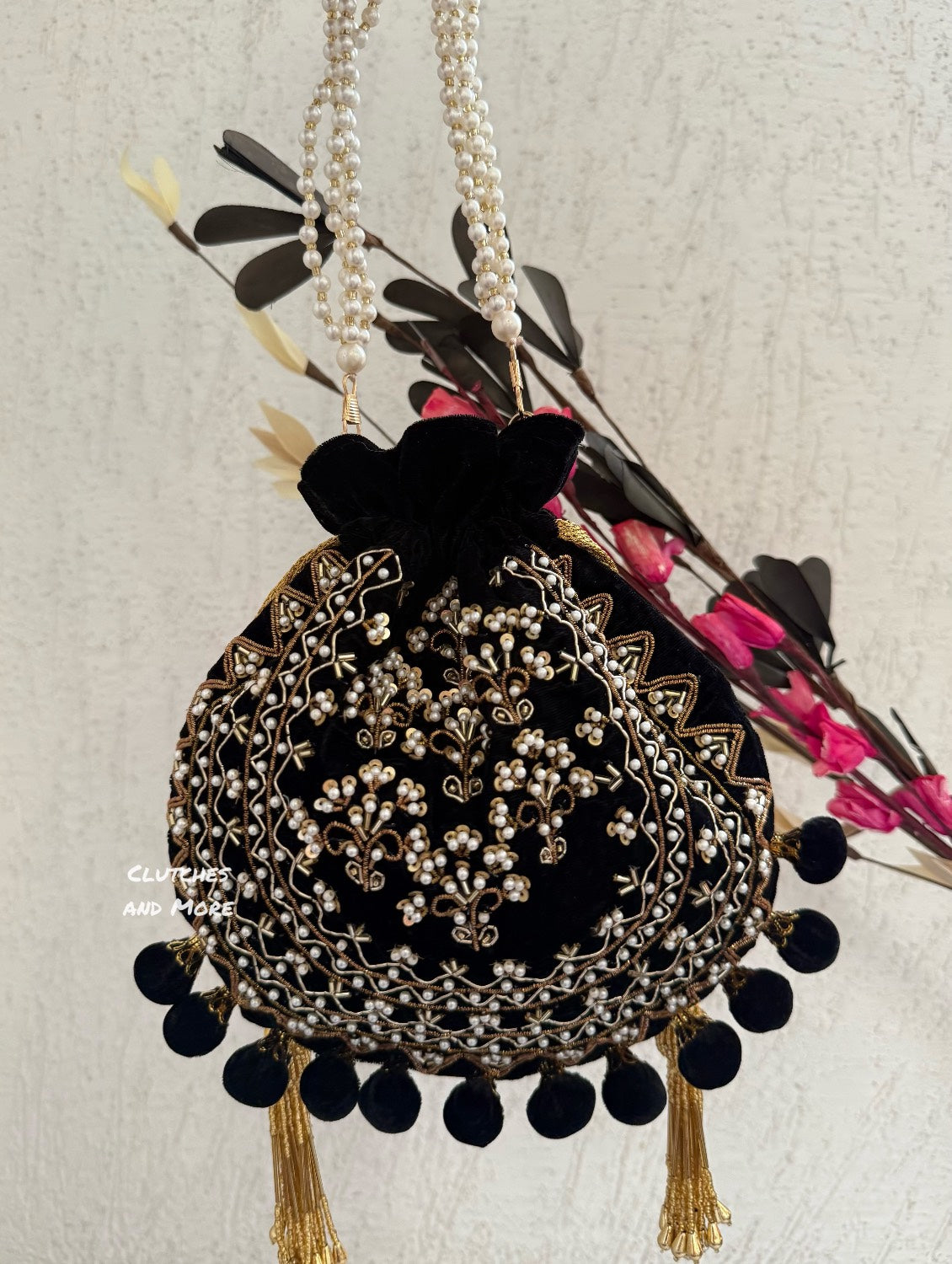 Black Ball Tassles Potli