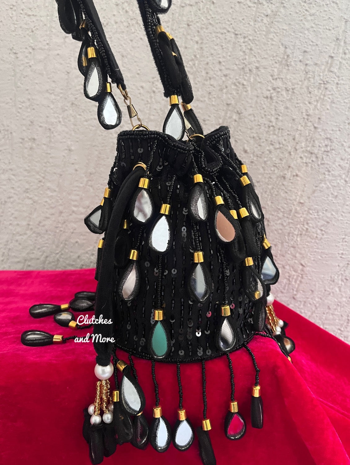Mirror Tassel Potli Black