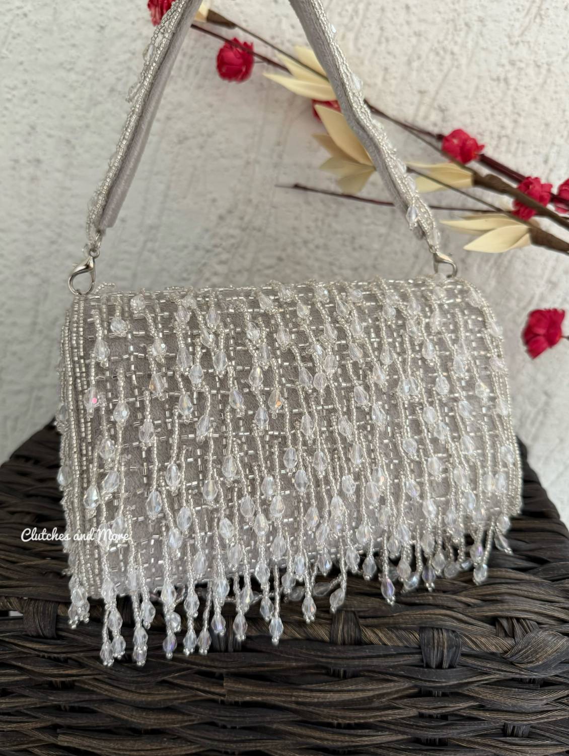 Amber Crystal Flap Bag Silver