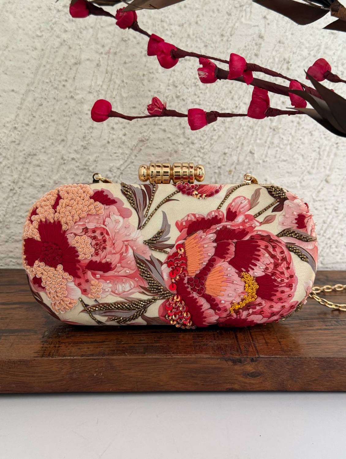 Poppy Floral Capsule Clutch Ivory Base