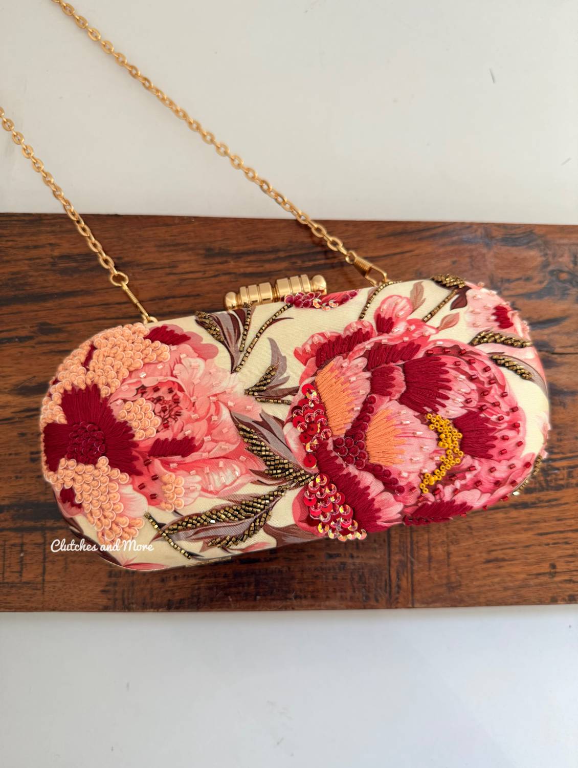 Poppy Floral Capsule Clutch Ivory Base