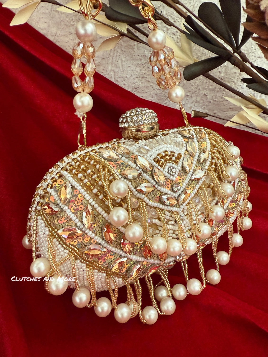 Khwaab Pearl capsule clutch Gold White