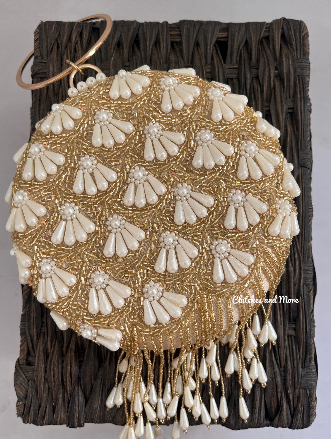 Praneeta Pearl Droplets Clutch Gold