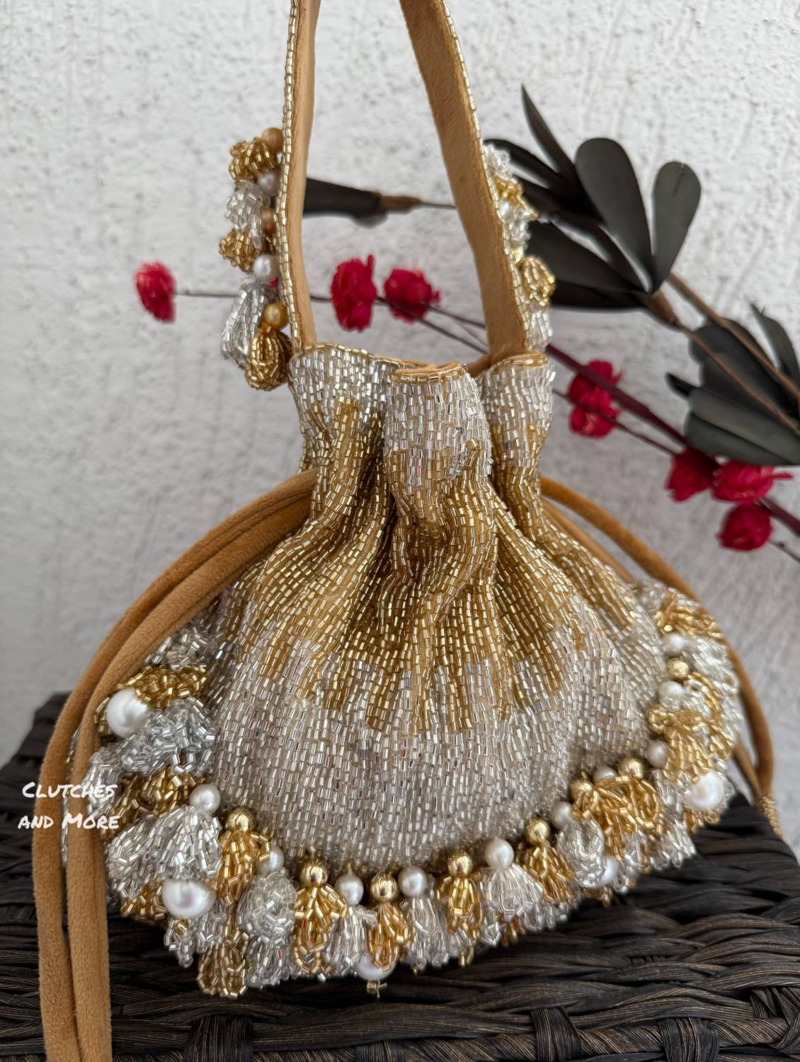 Luxury Gold Silver Bucket Potli