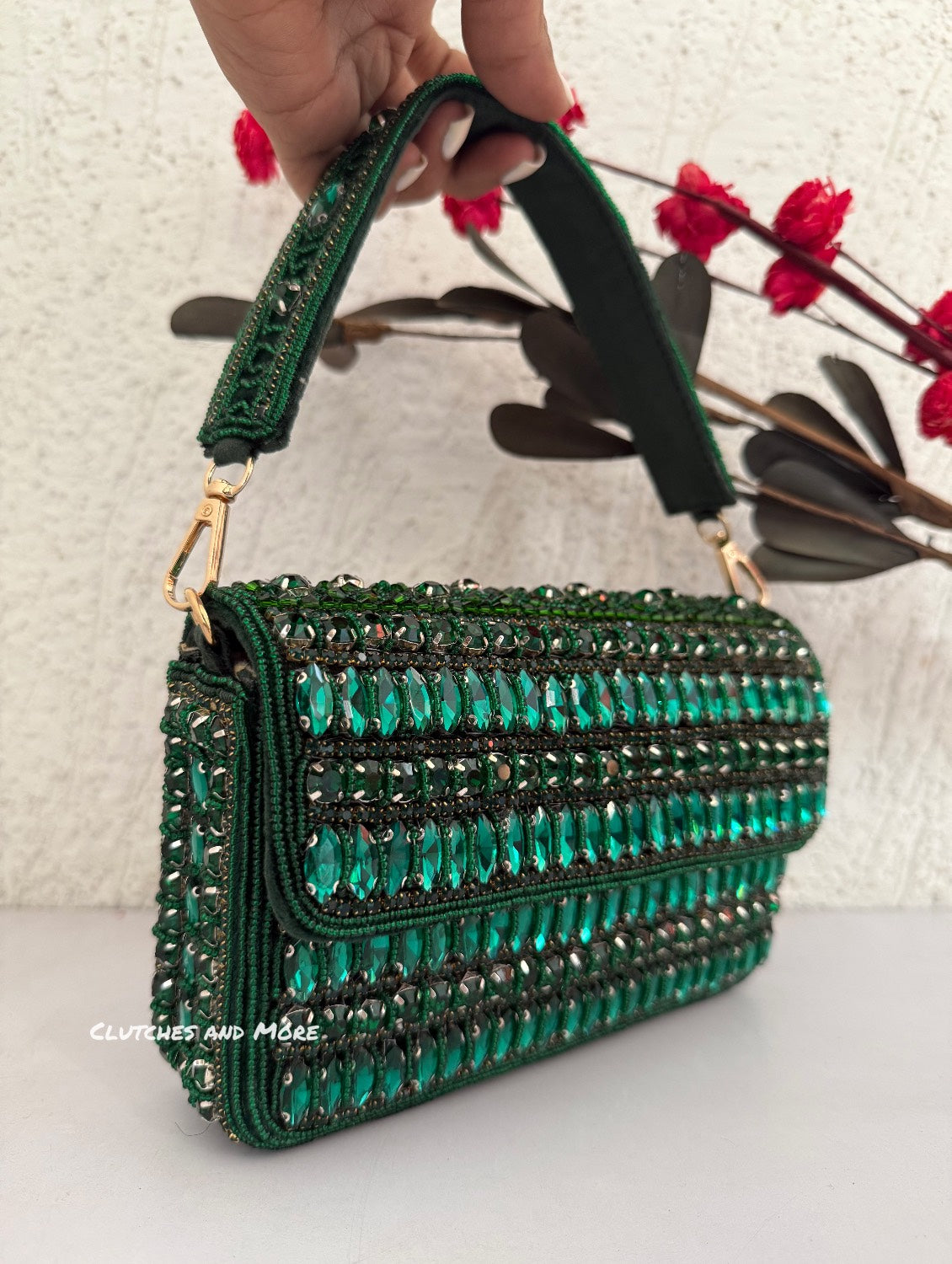 Gauhar Diamond Studded Bag Green