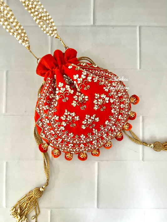 Orange Ball Tassles Potli