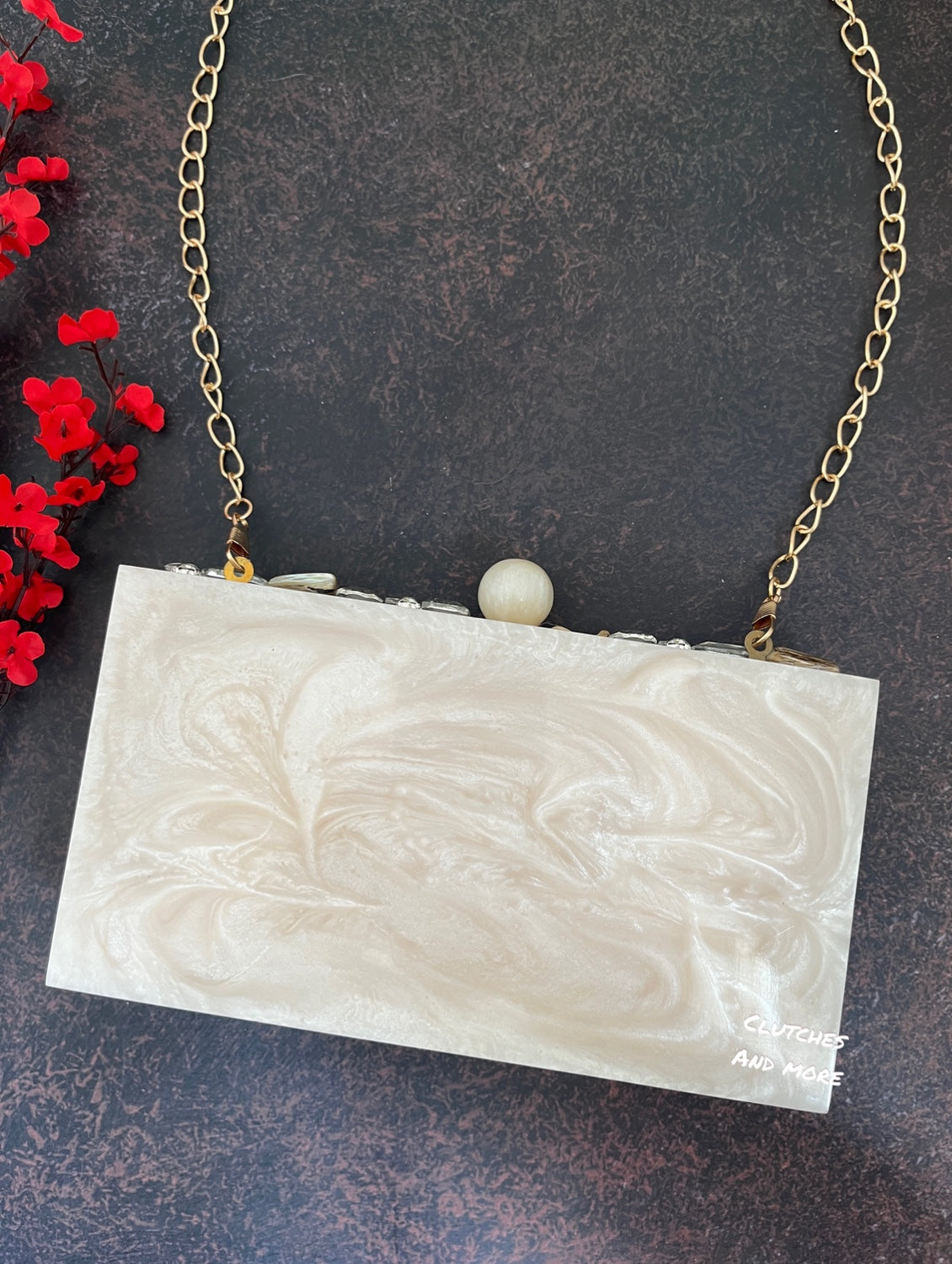 White resin clutch with Name