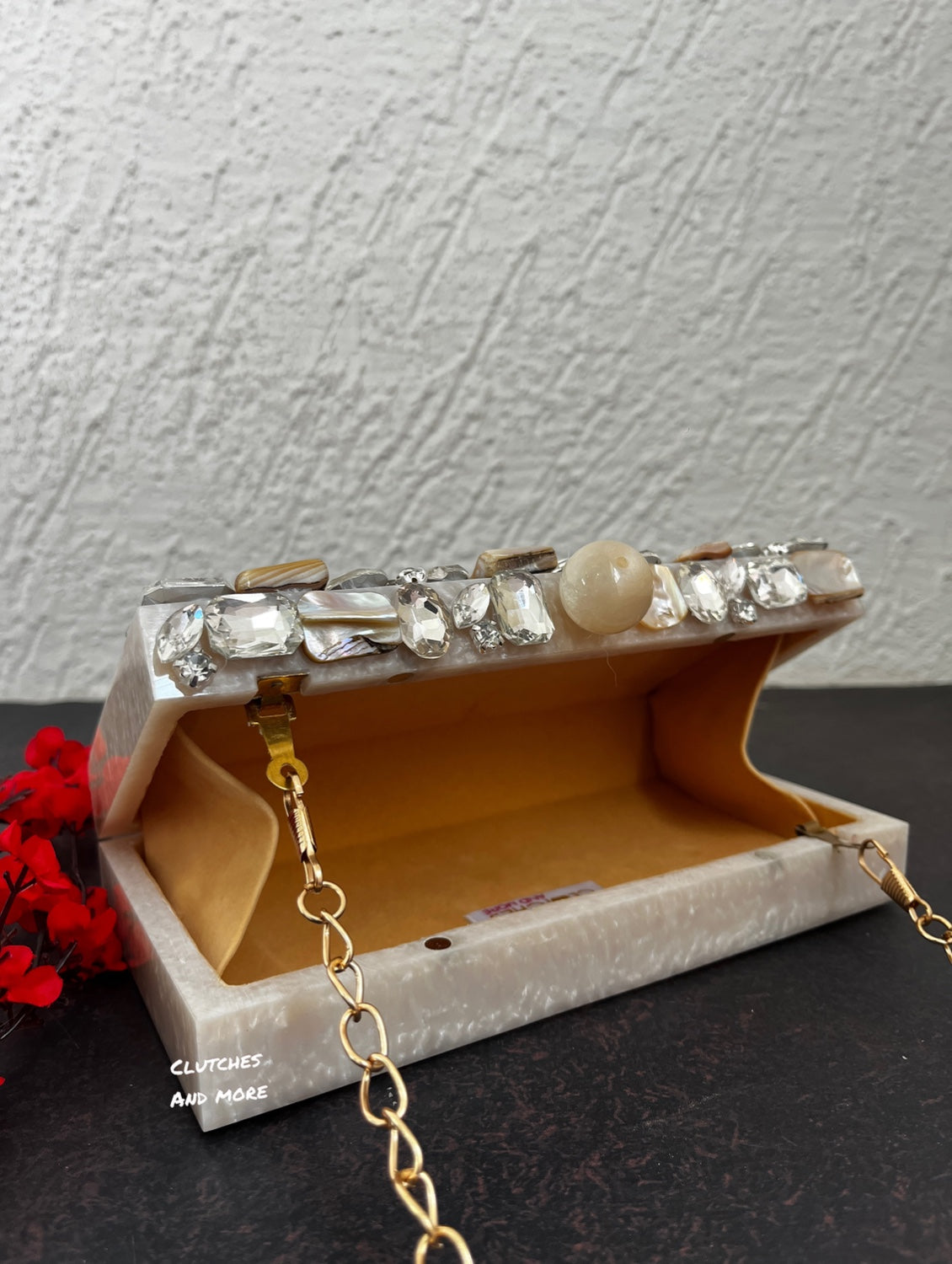 White resin clutch with Name