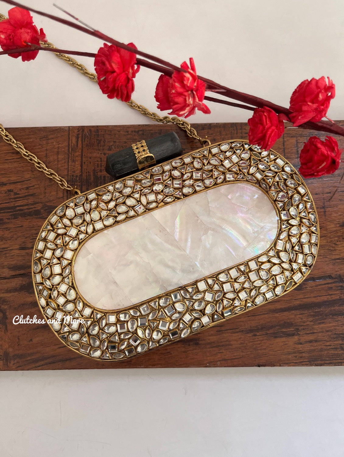 Aarvi Kundan Mother of pearl luxury clutch
