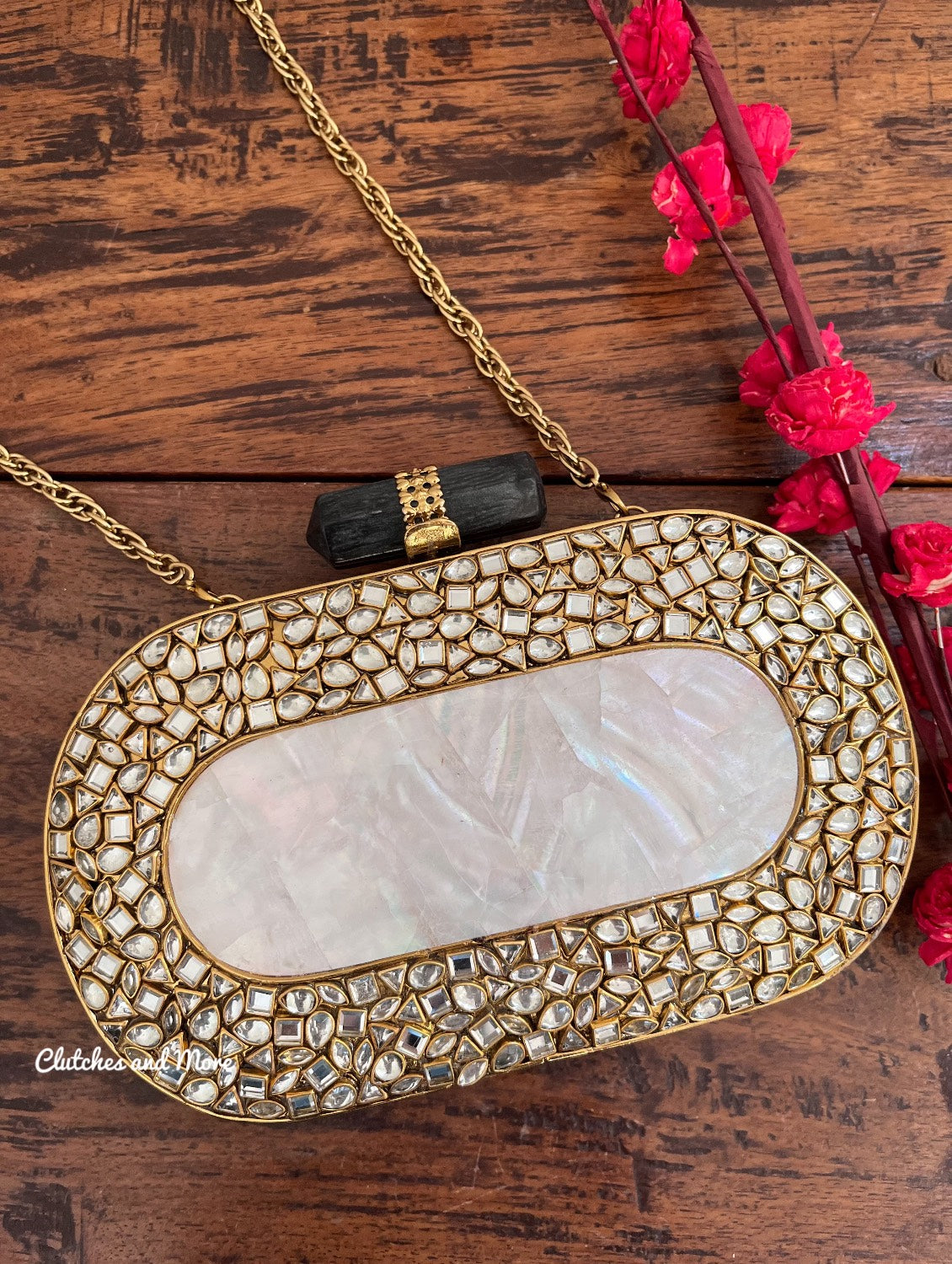 Aarvi Kundan Mother of pearl luxury clutch