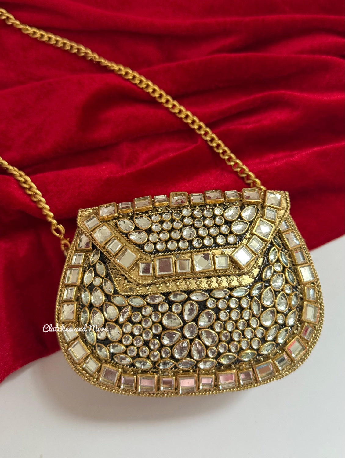 Kashish Kundan Brass Clutch Mini Gold