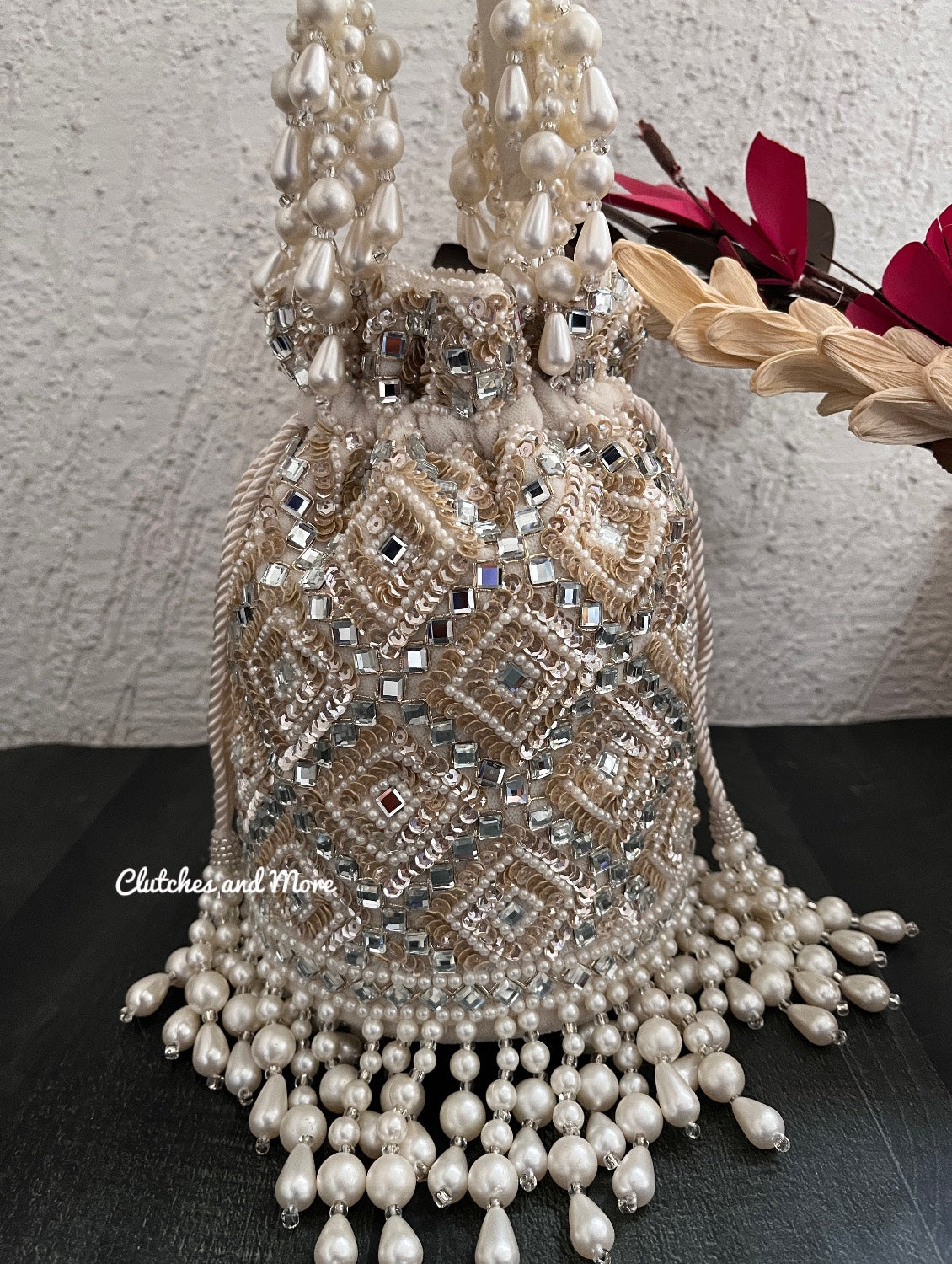Premium Mirror Potli Ivory