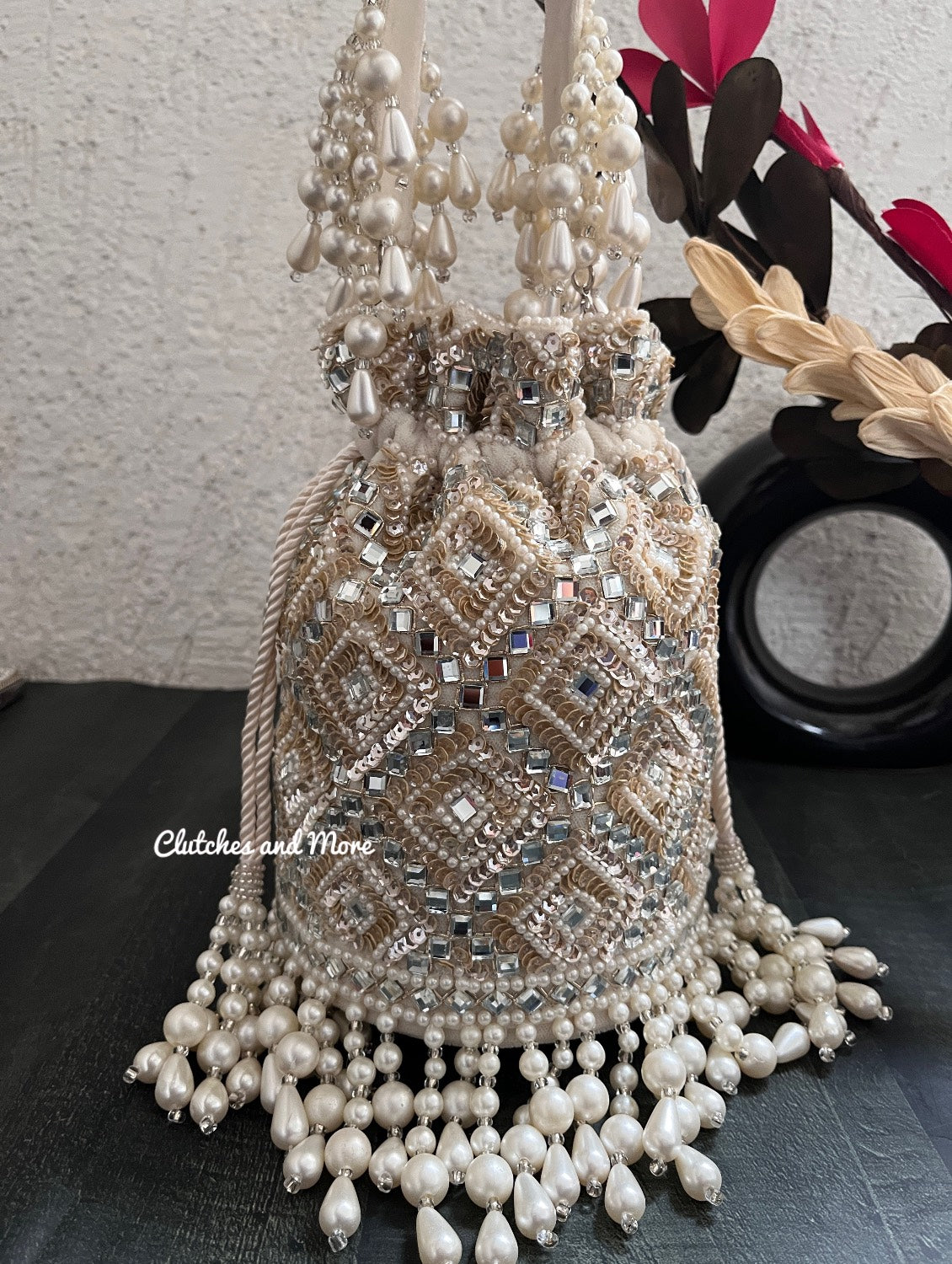 Premium Mirror Potli Ivory