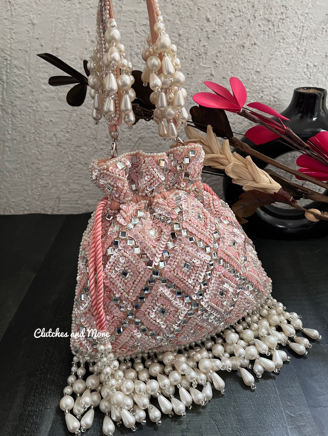 Premium Mirror Potli Nude Peach