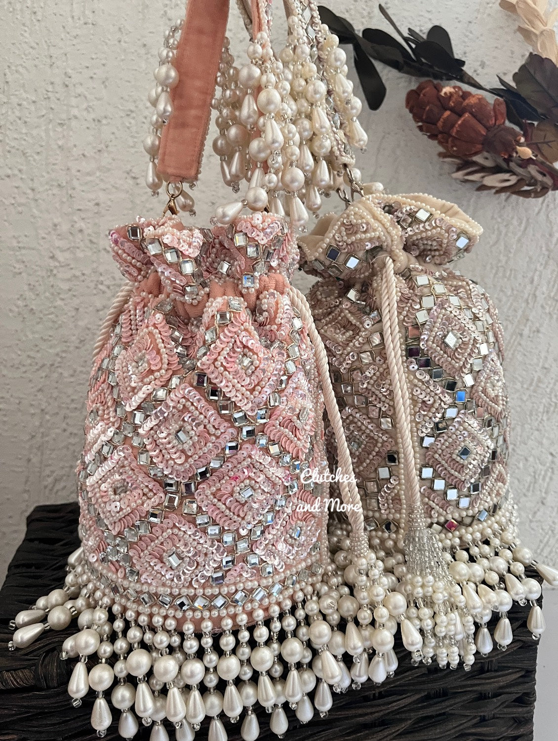 Premium Mirror Potli Nude Peach