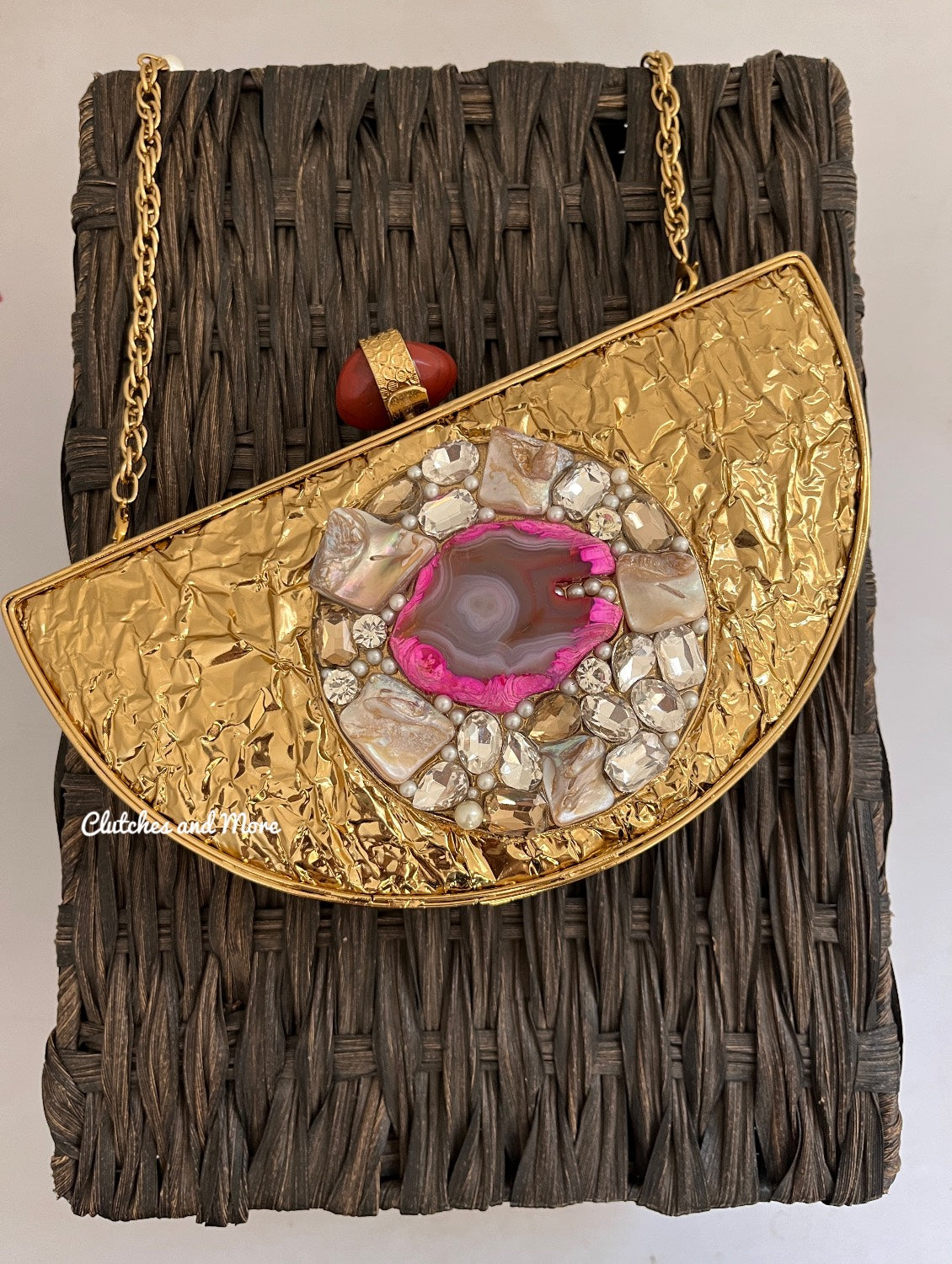 Luna Mother Of Pearl Luxury Gold Clutch