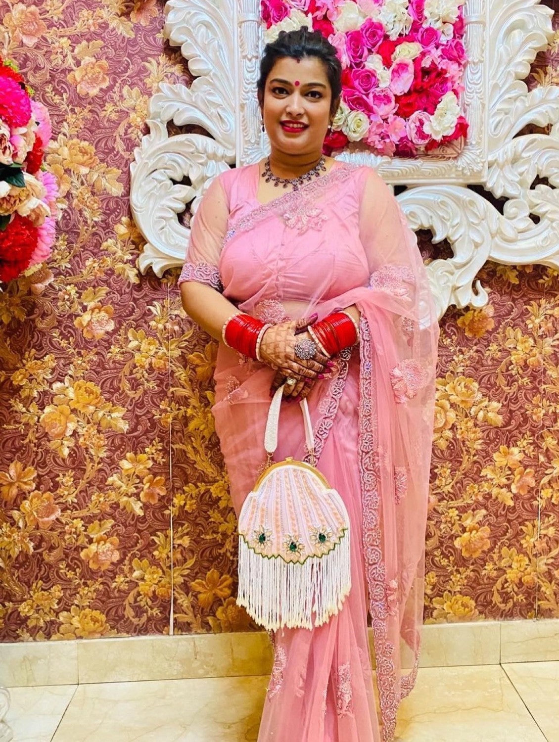 Rimjhim Stone Studded Pink batua bag
