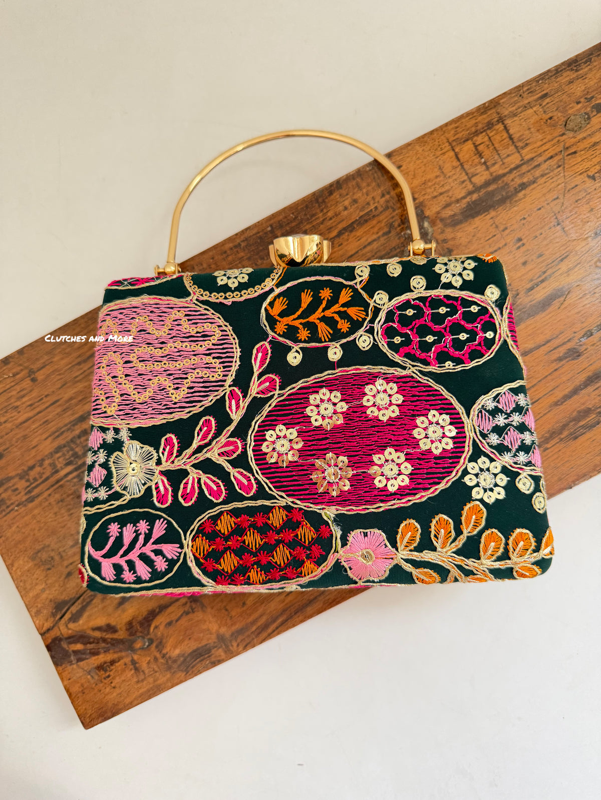 Lakhnawi Chikankari Bag Dark Green