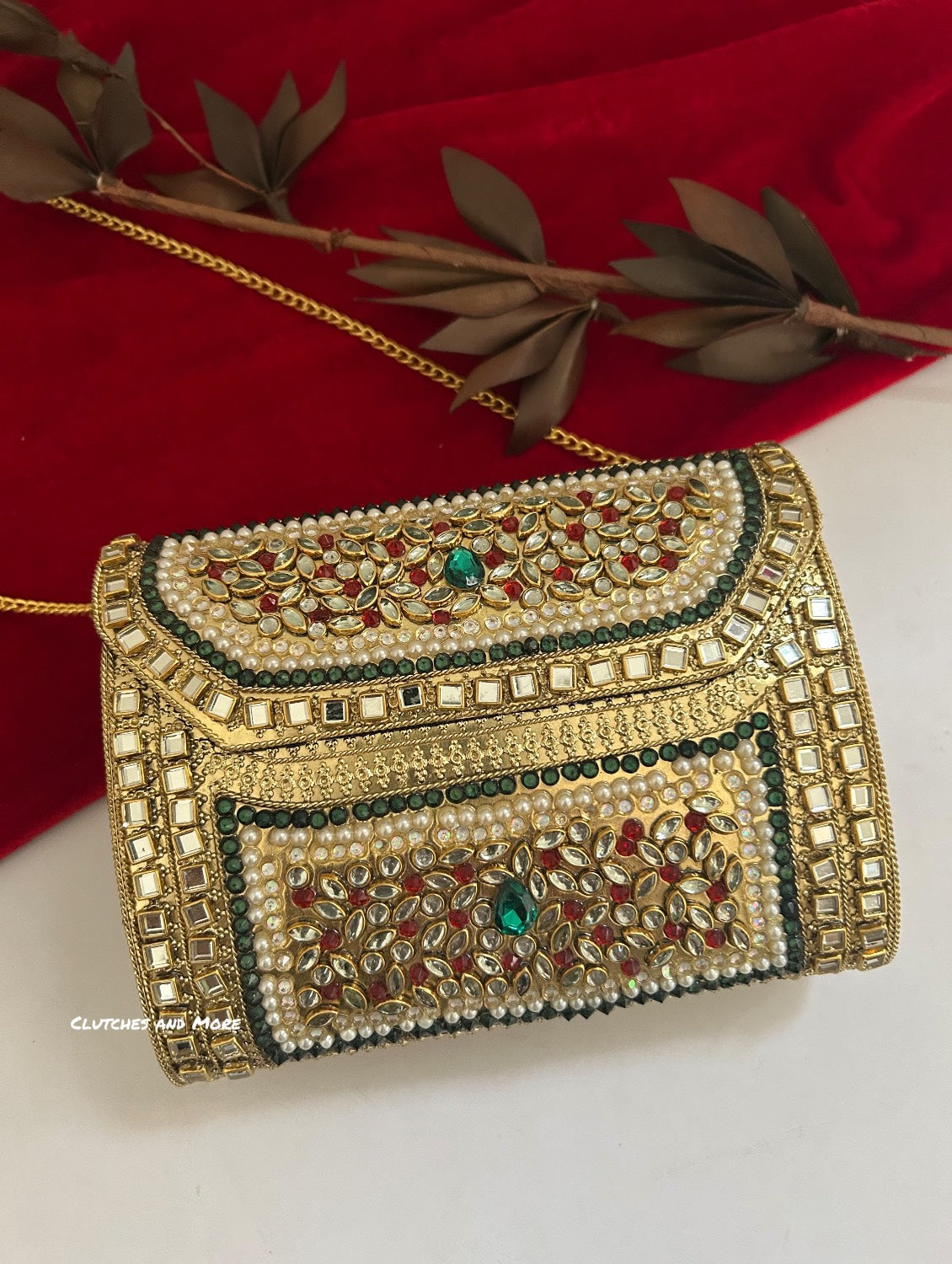 Kasika Kundan Brass Clutch Multicolored