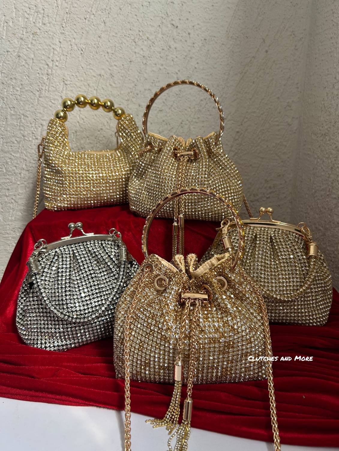 Rhinestone Bucket Bag Gold