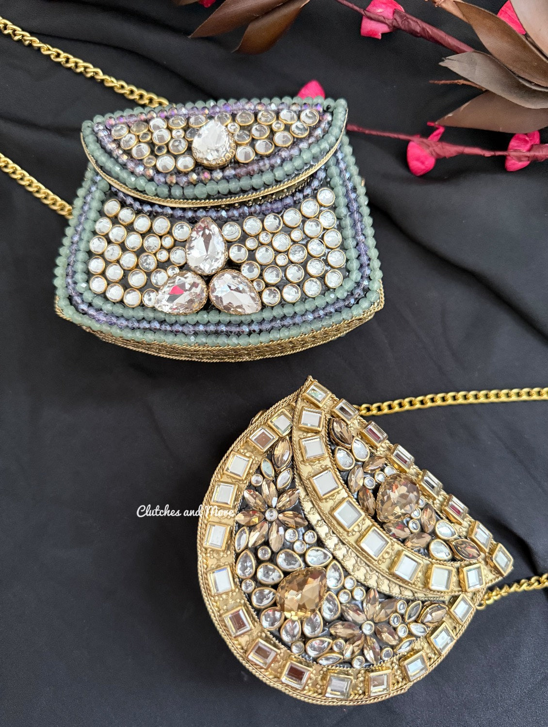 Kashish Kundan Brass Clutch Mini Gold
