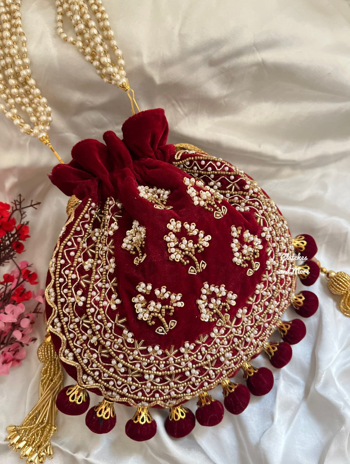 Maroon Ball Tassles Potli