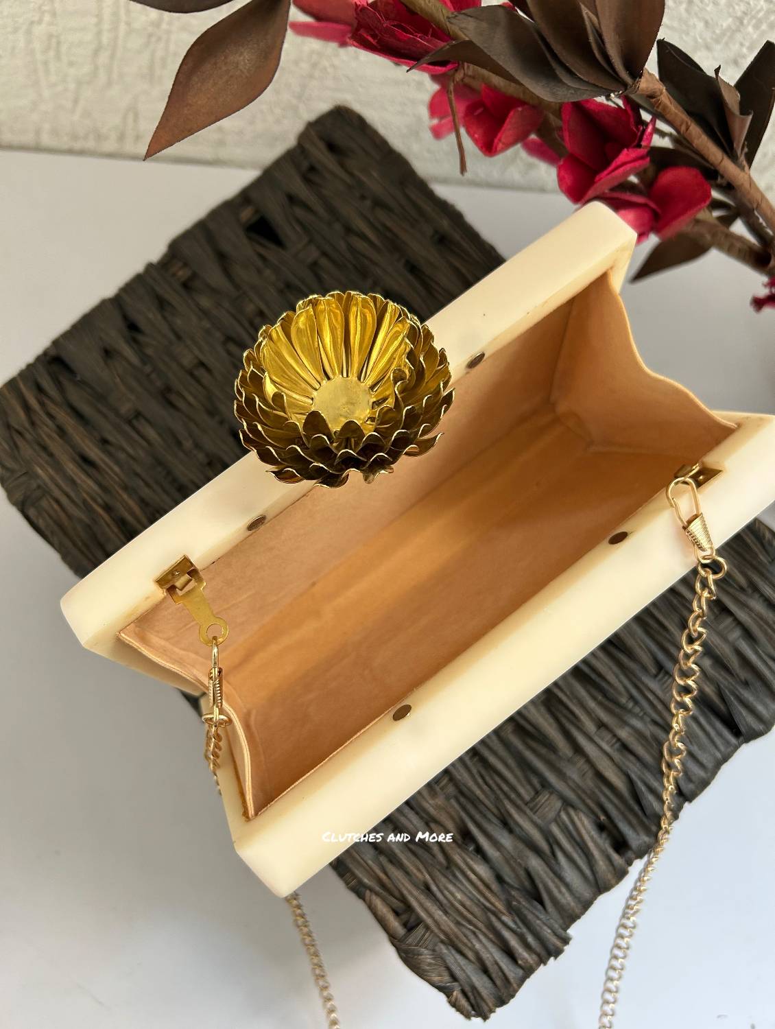 Premium Embellished Resin Clutch Off White