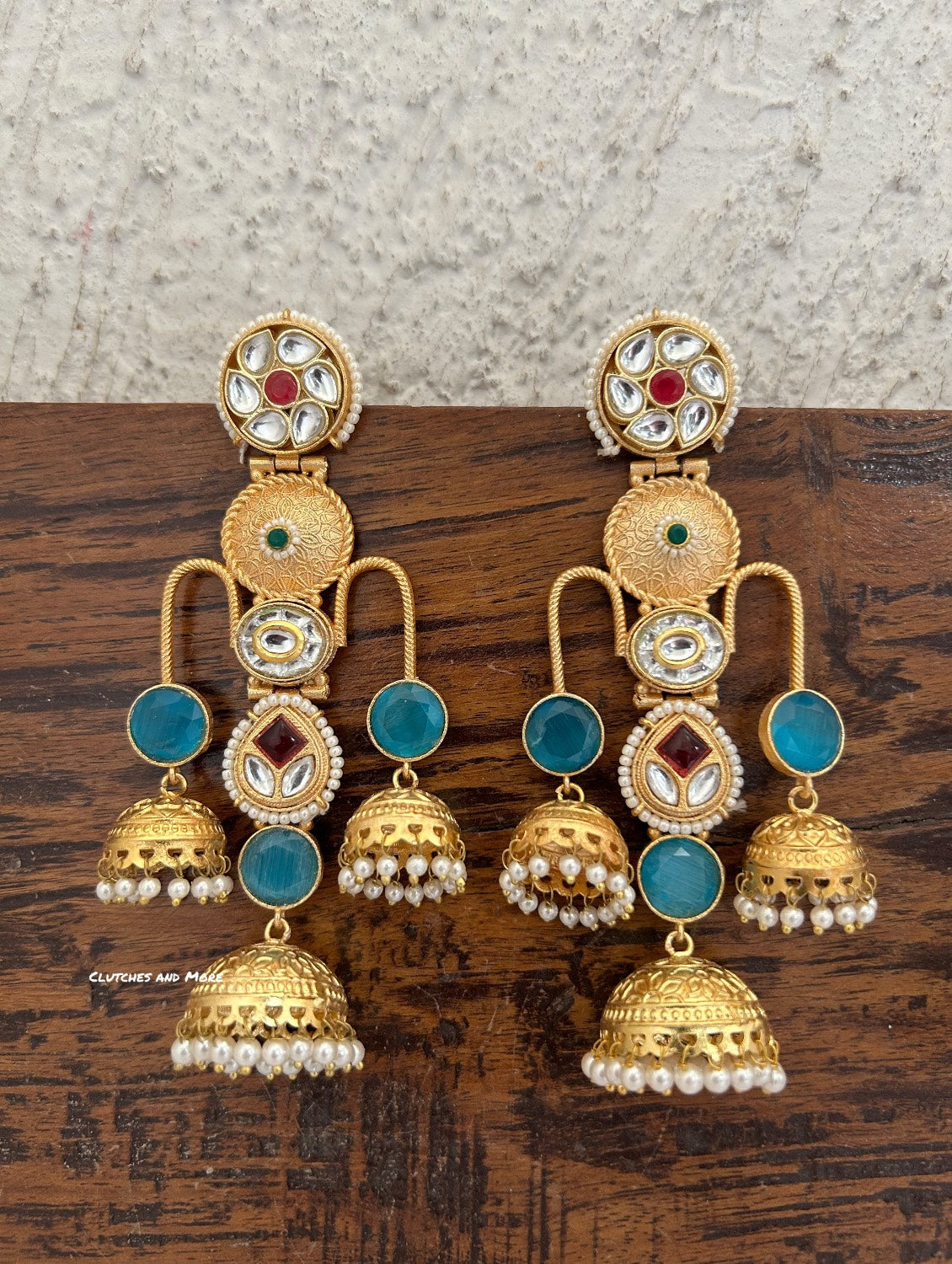 Haniya Gold Kashmiri Jhumka Light Blue