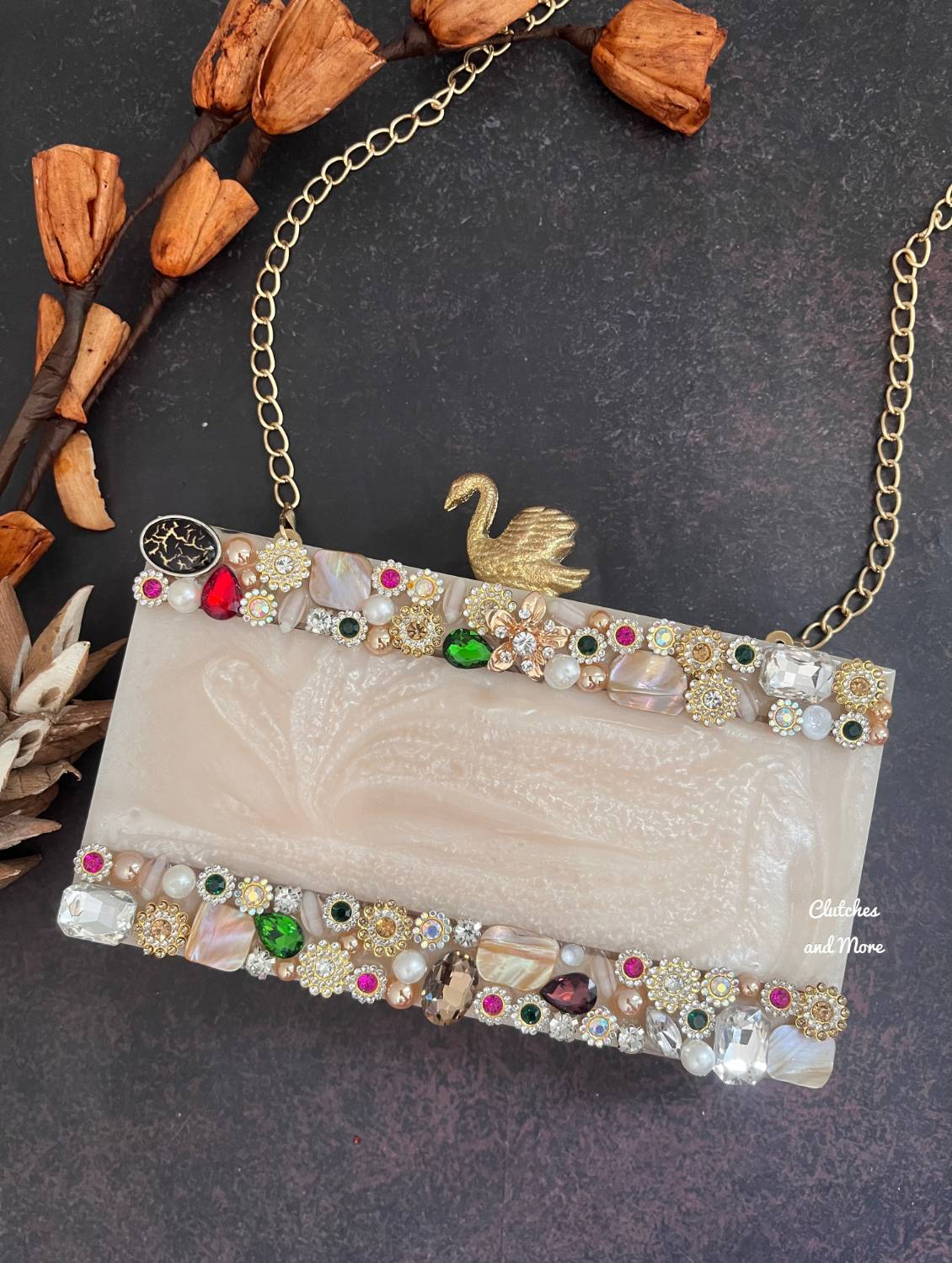 Embellished White Resin Clutch