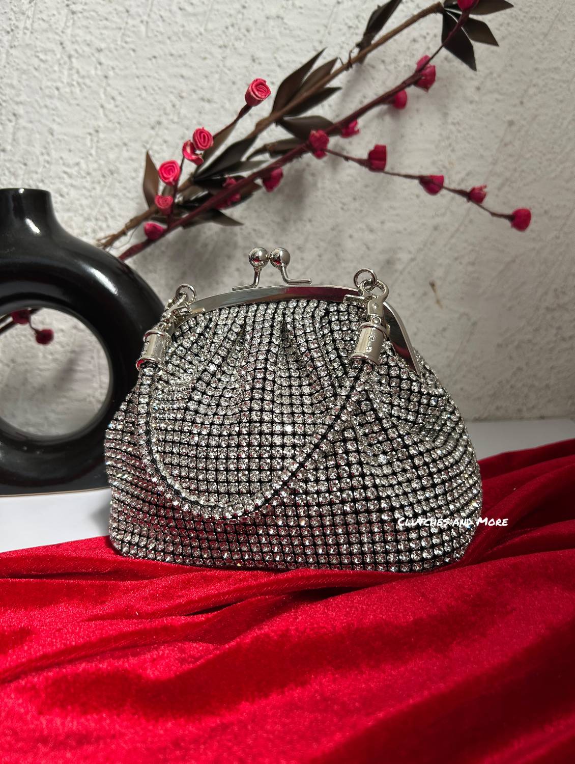 Rhinestone Silver Batua Bag