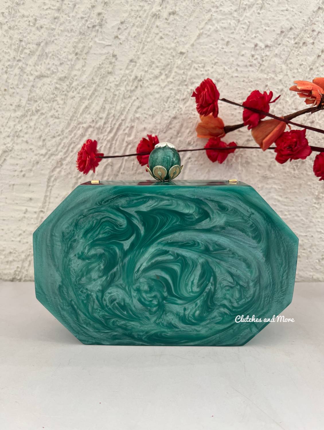 Sajda Embellished Resin Clutch Green
