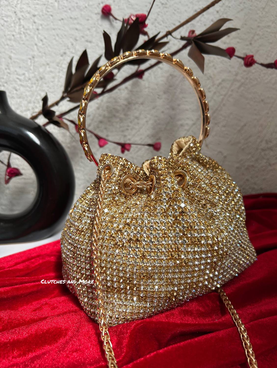 Rhinestone Bucket Bag Gold Shaded