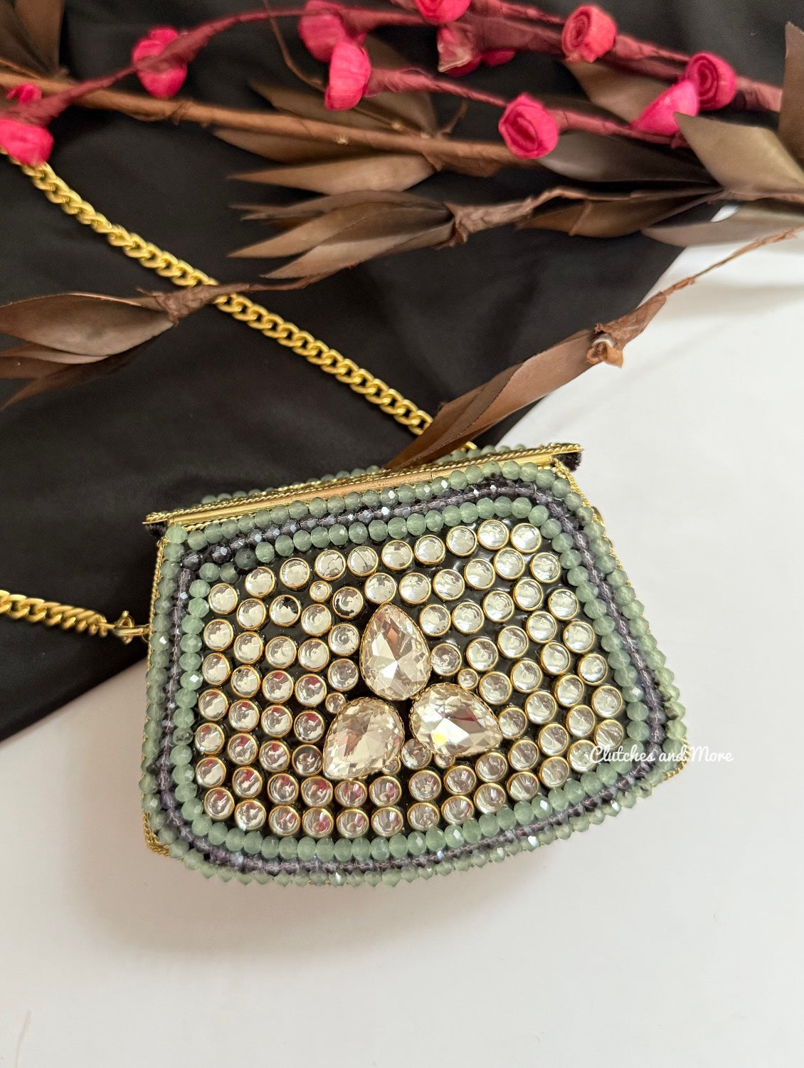 Kashish Kundan Brass Clutch Mini Multicolored