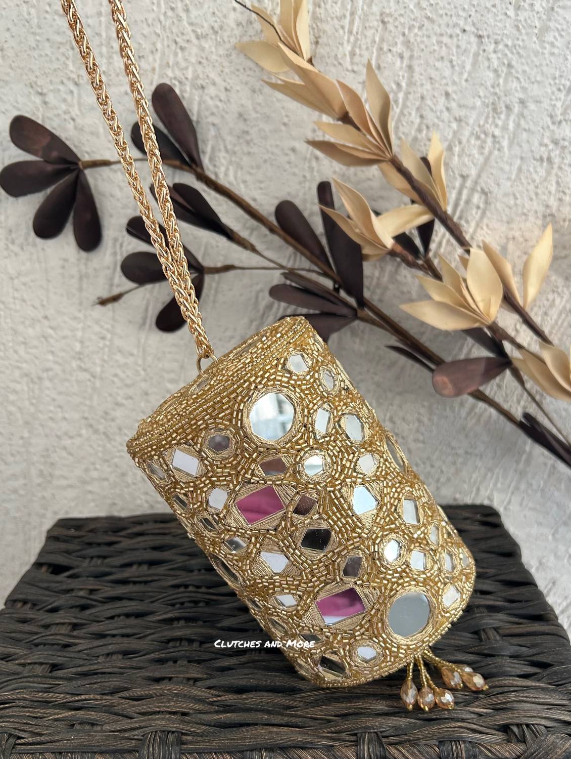 Cylindrical Mirror Bag Gold