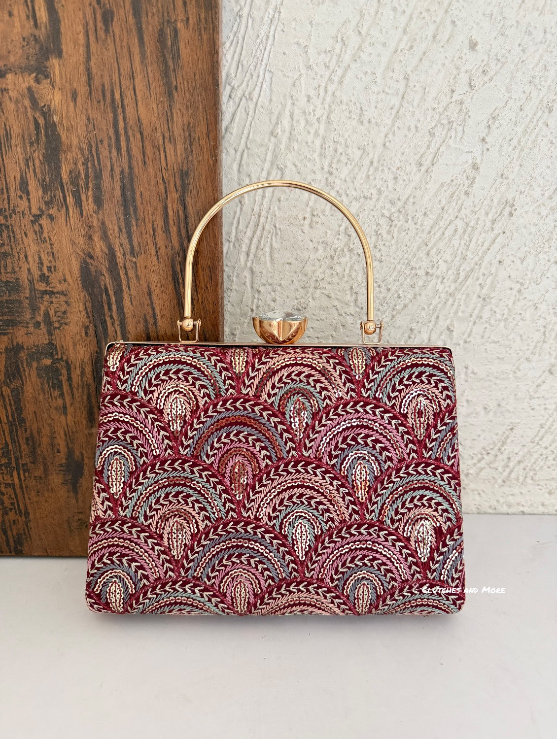 Rainbow Chikankari Bag Maroon