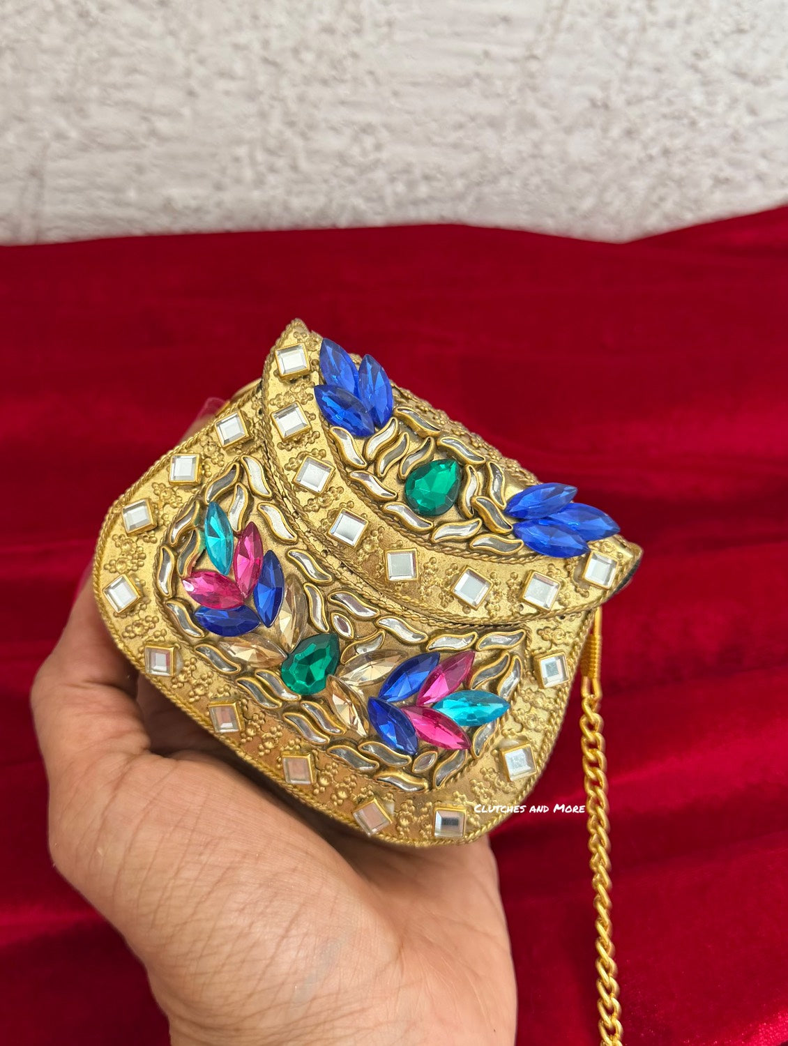 Kasika Kundan Brass Clutch Mini MultiColoured
