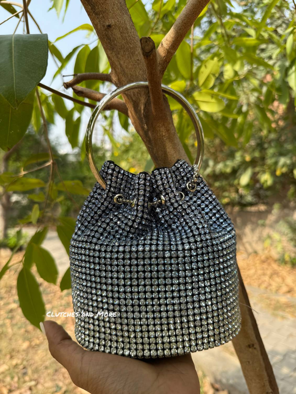 Hazel Rhinestone Bucket Bag Silver Blue