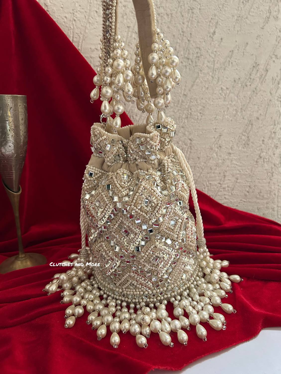 Premium Mirror Potli Ivory