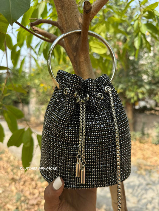 Hazel Rhinestone Bucket Bag Black